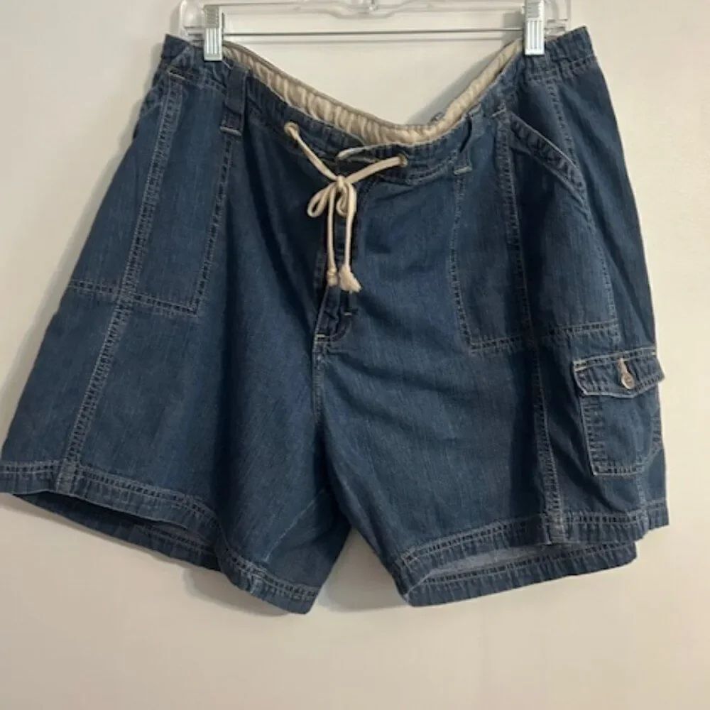 Riders Vintage distressed Cargo drawstring denim shorts, size 20W